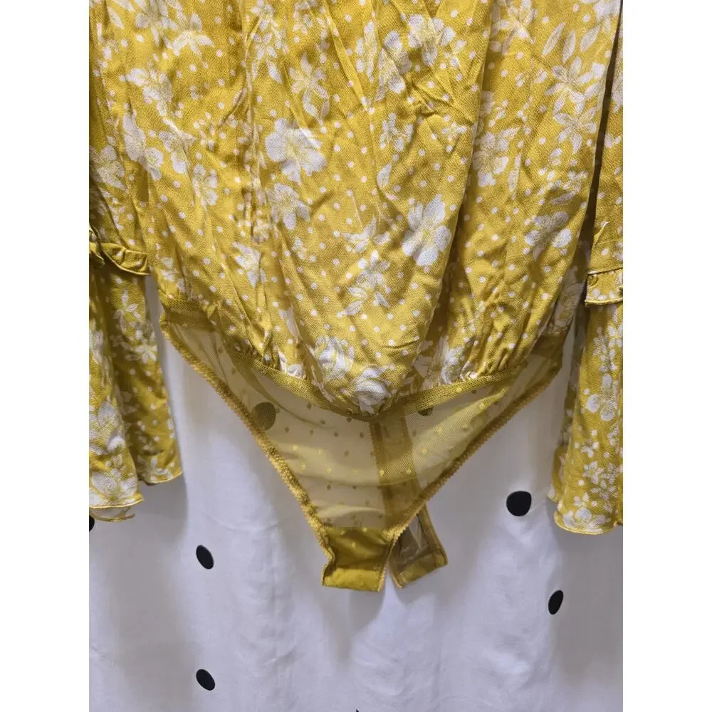 NWT Intimately Free People marigold‎ floral ruffle bell sleeve body suit medium
